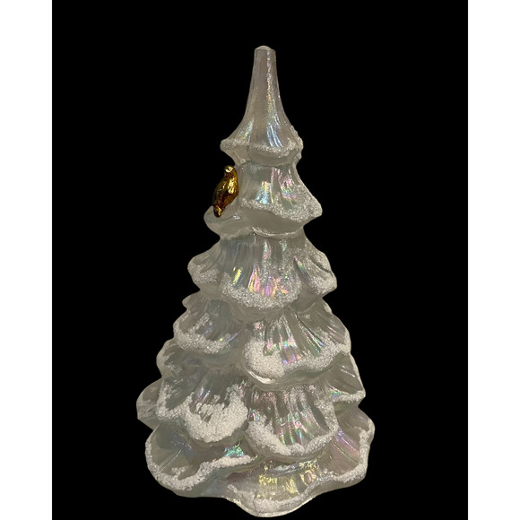 Fenton Large CHRISTMAS TREE 6.5" Snow Frosted Iridescent White Gold Partridge! - Picture 5 of 9